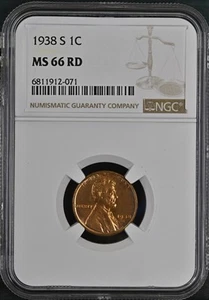 1938-S 1C RD Lincoln Wheat One Cent NGC MS66RD 6811912-071 - Picture 1 of 2