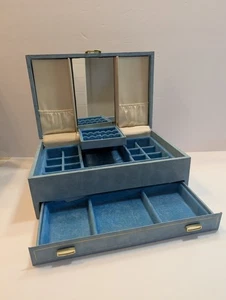 VTG Mele Powder Blue 2 Tier Dresser Top Jewelry Box - Picture 1 of 24