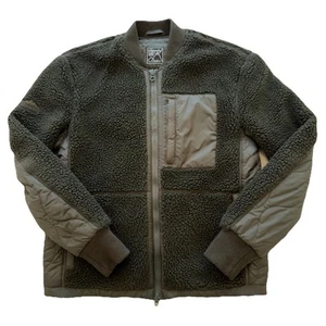 Superdry Mens Vintage Sherpa Jacket Dark Olive Size M Zip Fleece Quilted Lining - Picture 1 of 20