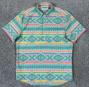 Chubbies Mens Shirt Large Southwestern Aztec 1/4 Button Multicolor Stretch - Picture 1 of 6