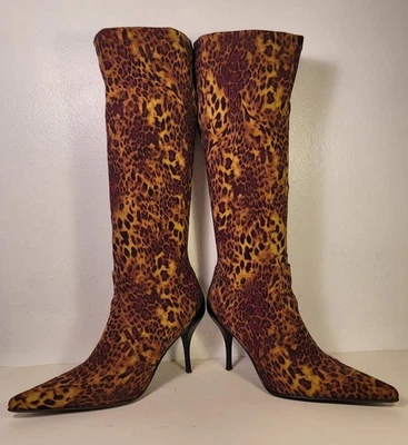 Donald Pliner Expresso/Plum Wild Leopard Stretch Women's Boots Size 9 - Image 1 of 4