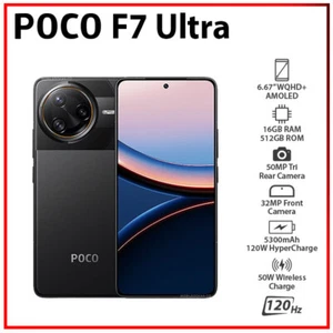 Xiaomi POCO F7 Ultra 5G 16GB+512GB BLACK Dual SIM Unlocked Android Cell Phone - Picture 1 of 6