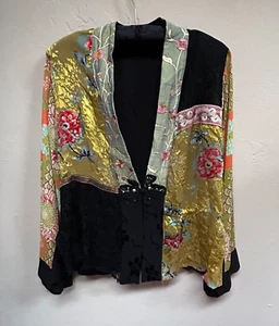 Spencer Alexis Kimino Top Jacket Large Black Multicolor Floral Lace Silk Blend - Picture 1 of 9