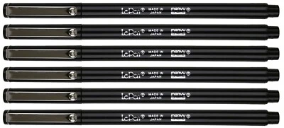 Marvy Uchida Le Pen 6 Pc Black 0.3mm Smooth Micro Fine Plastic Point LePen - Image 1 of 2