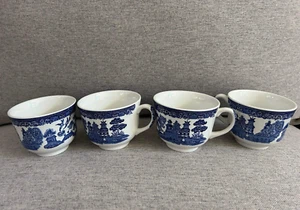Vintage Set of 4 Blue & White - Blue Willow Coffee Cups Mugs Made In England - Picture 1 of 11