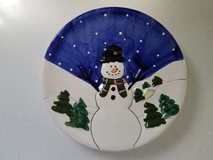 VTG Snowman 9 1/2 " Ceramic Plate by Hermitage Pottery Dishwasher Safe - Picture 1 of 4