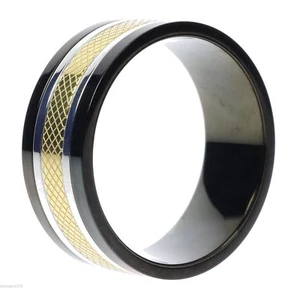 Mens Black Stainless Gold Overlay center etched worry spinner Ring Size 11 T76 - Picture 1 of 1