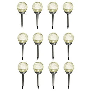 LED Solarleuchten 12er Garten Solarlampen Garten Edelstahl Solarleuchten Crackle - Bild 1 von 6
