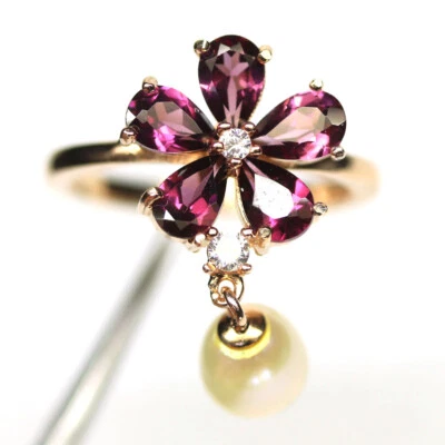 925 Silver White Pearl, Rhodolite & Cubic Zirconia Jewelry Ring Size 7.25 - Image 1 of 4