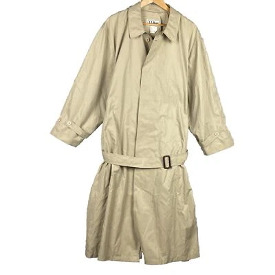 LL Bean Trench Coat Tan Placket Front Rain Beige Men’s Large Khaki 1980s USA VTG - Image 1 of 4