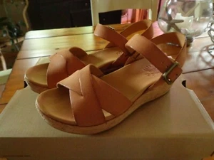 NIB Kork-Ease MYRNA SANDALS Ankle Strap Banded Leather & Cork Wedge 6M Tan - Picture 1 of 12