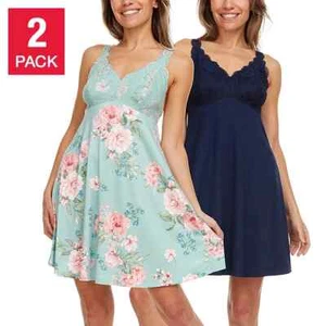 new 2-Pack Lace Chemise Nightgowns By Flora Nikrooz L 33" Length navy/ green - Picture 1 of 13