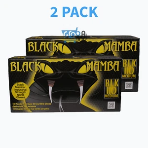 2 Scatole Guanti Mamba Nero Medio Nitrile Super Forte (Conteggio 200) - Foto 1 di 5