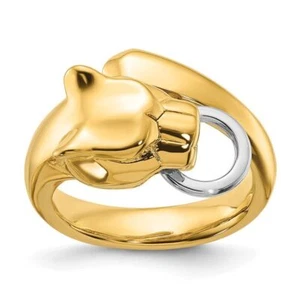 18K Solid Two Tone Gold Panther Head Bypass Ring - Picture 1 of 19