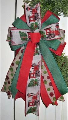 10" HANDMADE TRAIN WIRED BOW for FLORAL WREATH SWAG GARLAND MAILBOX # 72 rb - Image 1 of 3