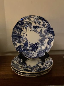 Royal Crown Derby Blue MIKADO 7.25” Plates Set Of 4 DESSERT OR SALAD Mint - Picture 1 of 7