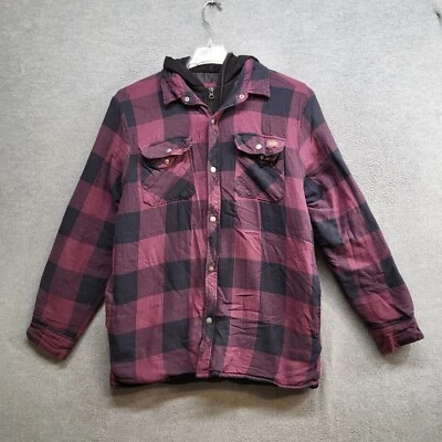 Dickies Men Jacket Medium Red Buffalo Plaid Quilted Lined Full Zip Hooded - Image 1 of 4