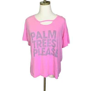 Wildfox "Palm Trees Please" MEDIUM Pink Tee Oversized Short Sleeve Relaxed Fit M - Picture 1 of 8