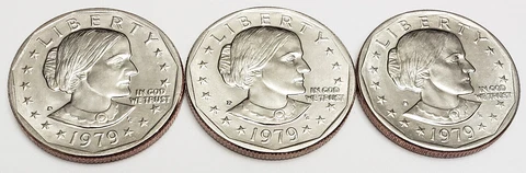 1979 P D S Susan B Anthony Dollar Set (3 Coins)   **FREE SHIPPING** Cover