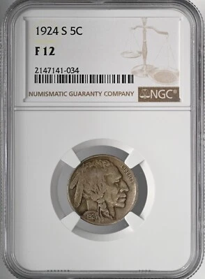 1924-S  5C BUFFALO NICKEL  SAN FRANCISCO MINT  NGC F12 #2147141-034 - Image 1 of 4