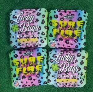 Luckybags Teal Pink Leopard Surefires- Acl Pro Cornhole Bags Stamped 2021-2022