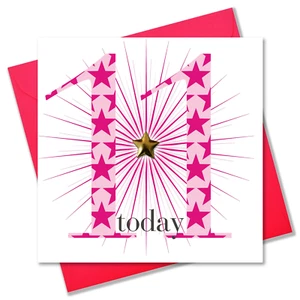 Birthday Card, Age 11 Girl, 11th Birthday, Embellished with a shiny padded star - Picture 1 of 3