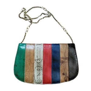 Rare Vintage Women's Biller Snakeskin Patchwork Shoulder Bag Mutlicolor - Picture 1 of 8