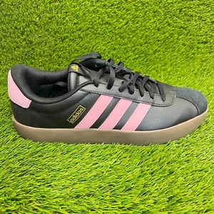 Adidas VL Court 3.0 Mens Size 13 Black Pink Athletic Leather Shoes Sneakers - Picture 1 of 10