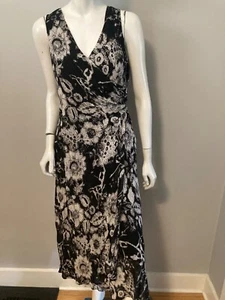 Jones New York  Dress Black & Gray Floral MIDI Dress sz 10 - Picture 1 of 7