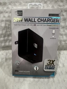 Ultra Fast 20W Charge USB-A  & USB Type-C  Wall Charger Power Delivery Black - Picture 1 of 3