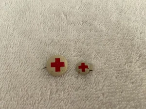 2 Vintage Antique Red Cross Tin Metal Lapel Pins - Picture 1 of 4