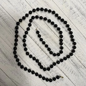 Black Onyx Beaded Necklace, Hand Knotted, 14K Filigree Safety Clasp, 36 Inches - Picture 1 of 8