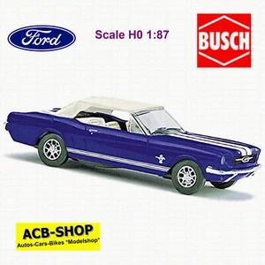 Ford Mustang I Cabrio Con Tettuccio Softtop Blu Con Strisce 1:87 Busch 47520 - Foto 1 di 2