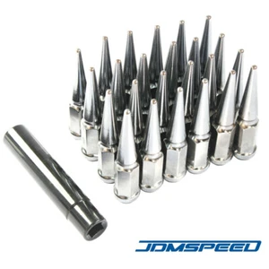 24 PCS Chrome Spike Lug Nuts 14x1.5 For Chevy Silverado Tahoe 4.4" Tall w/ Key - Picture 1 of 6
