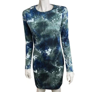 Damen SHEIN großes Samt geripptes Kleid Stretch blau grün Batik neu ohne Etikett - Bild 1 von 5