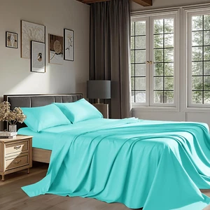 100% Cotton Sheet Sets King Size Bed Sheets 1200 TC Egyptian Cotton Sheets 4 Pcs - Picture 1 of 6