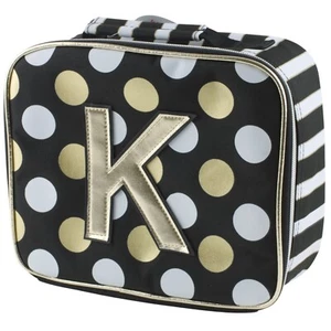 Justice Black Stripe & Dot K Initial School Insulated Lunch Box Tote Kit Girls - Picture 1 of 1