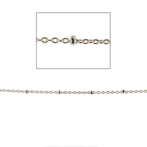 Gold Satellite with Silver Beads Chain, Sterling Silver Beaded Chain by the Foot - Picture 1 of 3
