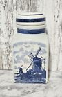 Delft Blauw Ceramic Windmill Canister Jar W Lid Handpainted Blue Holland Spice