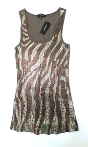 Top Express Lentejuelas Cuello Redondo Tack Mujer Marrón Talla S Totalmente Nuevo - Imagen 1 de 7