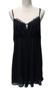 Oscar de la Renta Pink Label L Black Chiffon Lace Satin Babydoll Nightgown Sexy - Picture 1 of 4