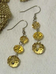 CYNTHIA LYNN "DATE NIGHT" FAUX GOLDEN TOPAZ GLASS CRYSTAL SILVER DANGLE EARRINGS - Picture 1 of 1
