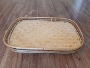 Menge 2 Vintage geflochten Bambus Rattan Korb Serviertabletts Tiki Bar 19"x 13" - Bild 1 von 6