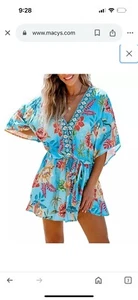 Cupshe Tropical V-Neck Half Dolman Sleeve Mini Casual Dress Women’s Size M NWT - Picture 1 of 6
