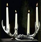Silver Ornamental Deer Stag Antler Taper Candle Holder Antique Style Table Home