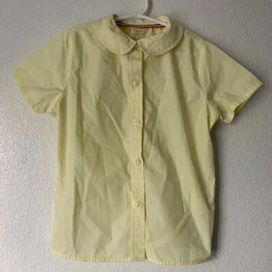 French Toast Girls Button Up Shirt Size 8 Yellow Peter Pan Collar Short Sleeve - Picture 1 of 6