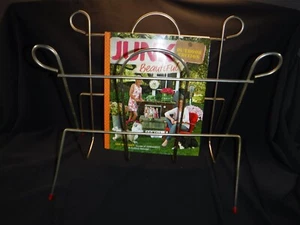 VINTAGE~MCM~GOLD BRASS WIRE~MAGAZINE RACK~VINYL LP RECORD HOLDER~RETRO~ATOMIC - Picture 1 of 8