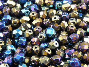300pcs 6mm Fire Polished Round Beads Iris Metal Rainbow Czech Glass (6FP006)
