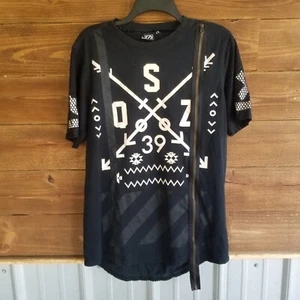 Square Zero T Shirt Mens Large Black Graphic Mesh Side Zip Designer Street Wear - Picture 1 of 10