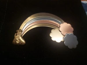 Vintage Brosche Regenbogen & Goldtopf (Geldbeutel) Silber Kupfer Goldfarben... - Bild 1 von 3